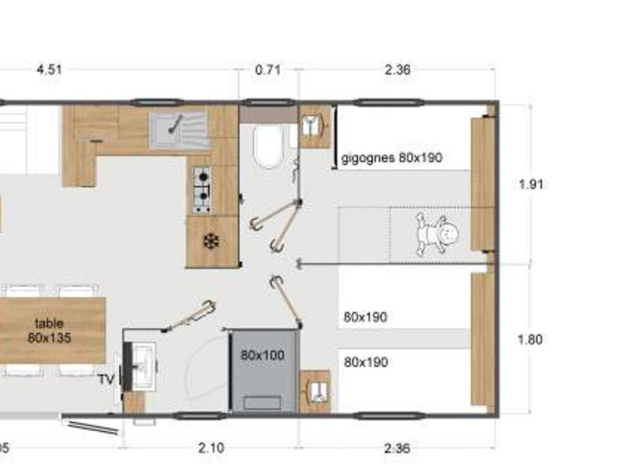 Mobilhome 6 personnes - Premium 37m² 3 chambres + Terrasse + TV + LV + BBQ + 2SDB + Quartier Piéton 7