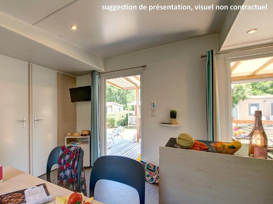 Mobilhome 4 personnes - Homeflower premium 29m² (2 chambres) + CLIM + terrasse semi-couverte + TV + draps + serviettes | 4 personnes 5