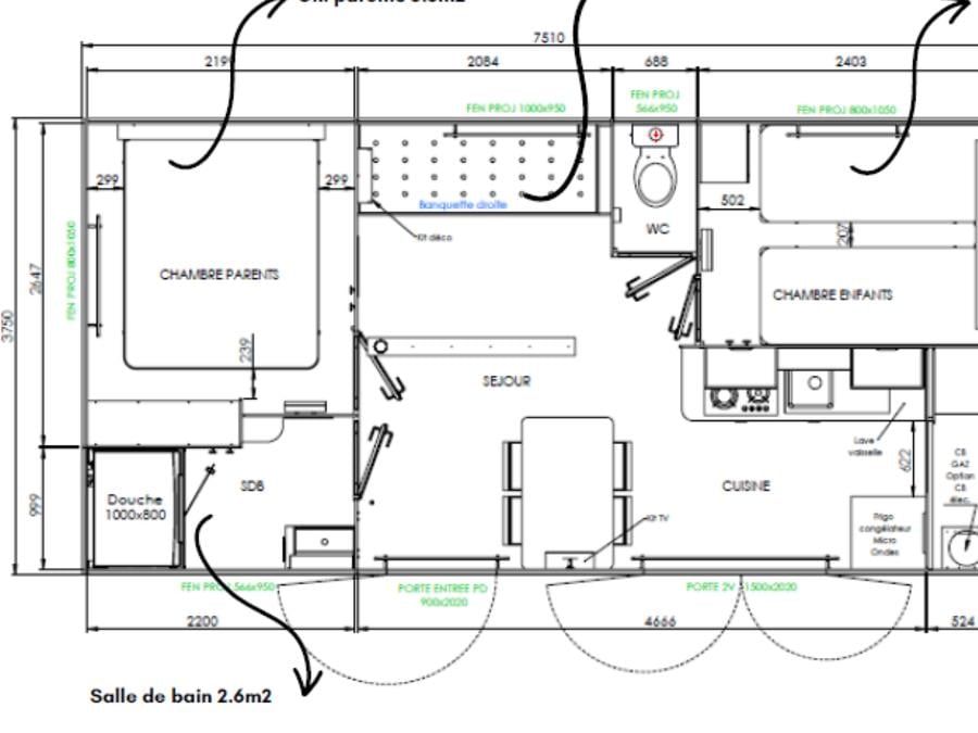 Mobilhome 4 personnes - Homeflower premium 29m² (2 chambres) + CLIM + terrasse semi-couverte + TV + draps + serviettes | 4 personnes 18