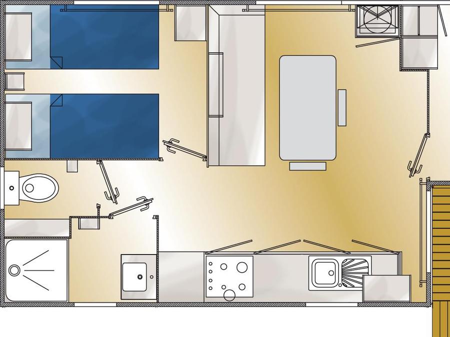 Mobilhome 4 personnes - Confort 25m² (2 chambres) + terrasse semi-couverte 10m² + TV | 4 personnes 8