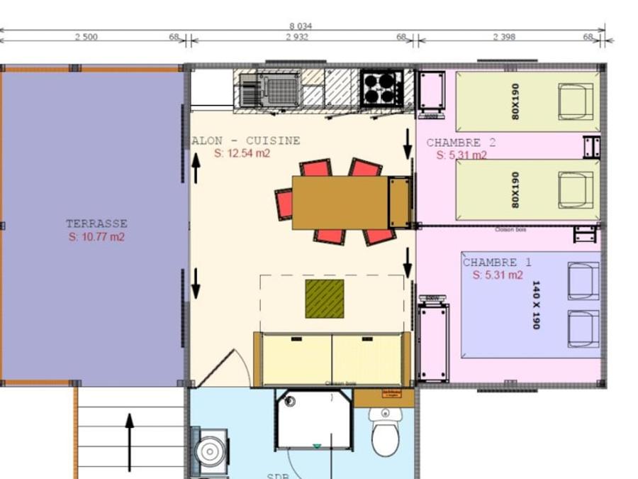 Hébergement 5 personnes - Cosyflower Premium 38m² (2 chambres) + TV + lave-vaisselle + draps + serviettes + terrasse couverte | 4/5 personnes 6