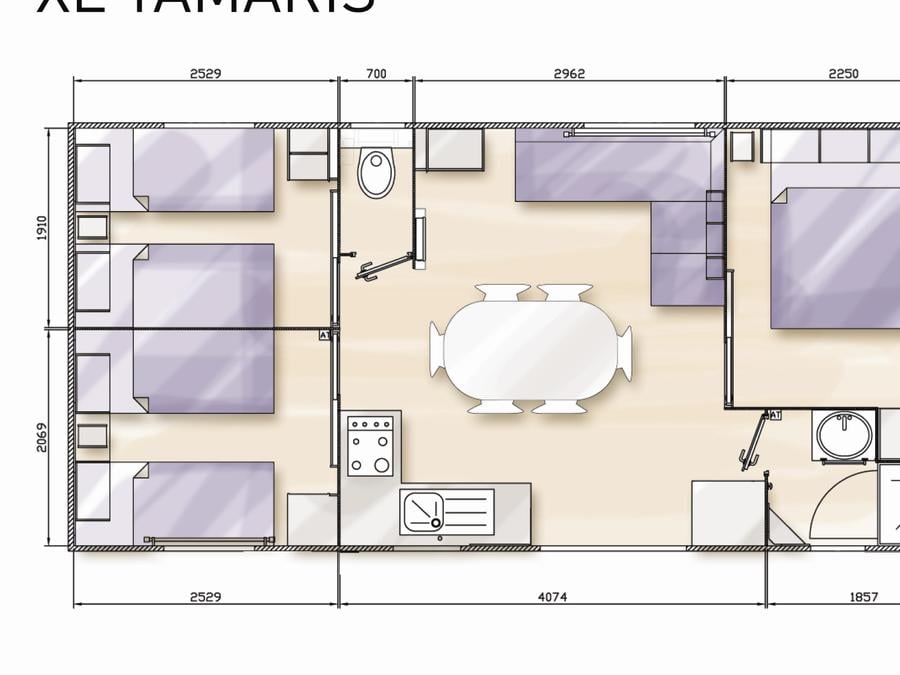 Mobilhome 6 personnes - Standard 32m² (3 chambres) + terrasse 10m² + TV | 6 personnes 7