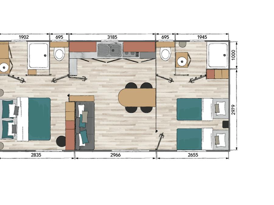 Mobilhome 4 personnes - Mobil home Cagna - 2 chambres - 2 salles de bains + tv 7