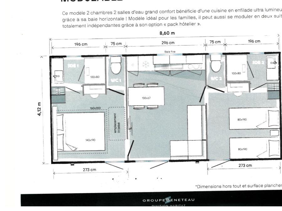 Mobilhome 4 personnes - Mobil home Cagna - 2 chambres - 2 salles de bains + tv 6