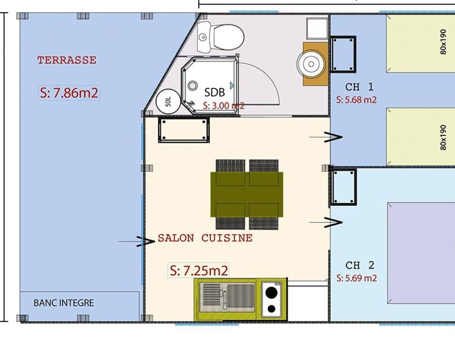 Tente en toile et en bois 5 personnes - Lodge Noisetier Standard 22m² - 2 chambres + Terrasse couverte 8m² 6