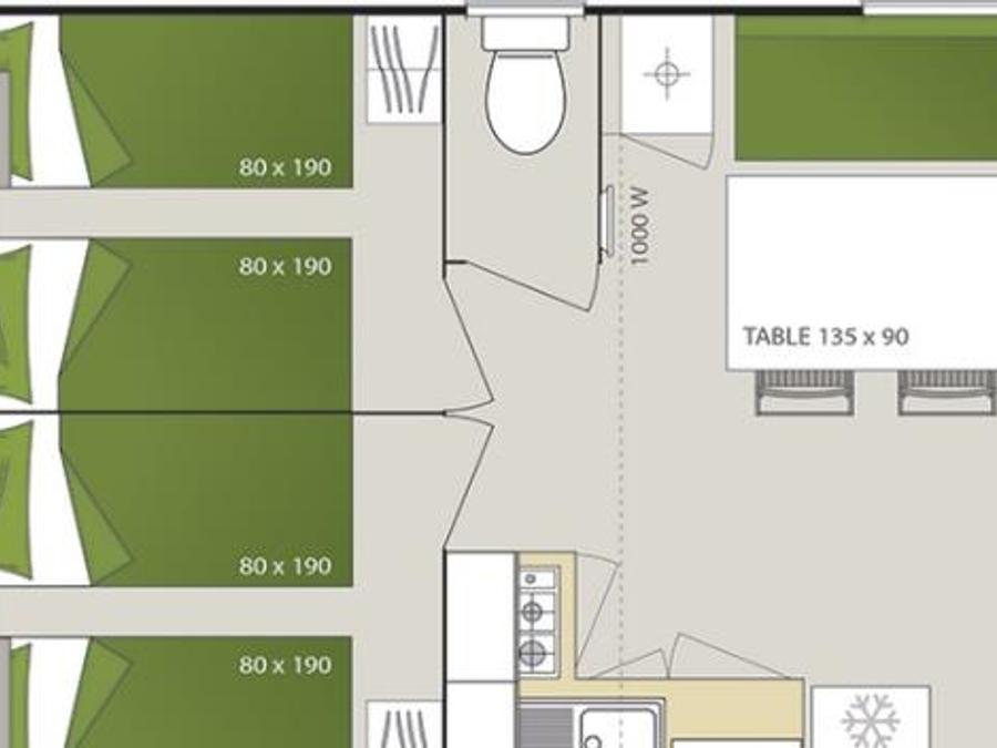 Mobilhome 6 personnes - Camélia Confort Climatisation avec terrasse 3 chambres 6