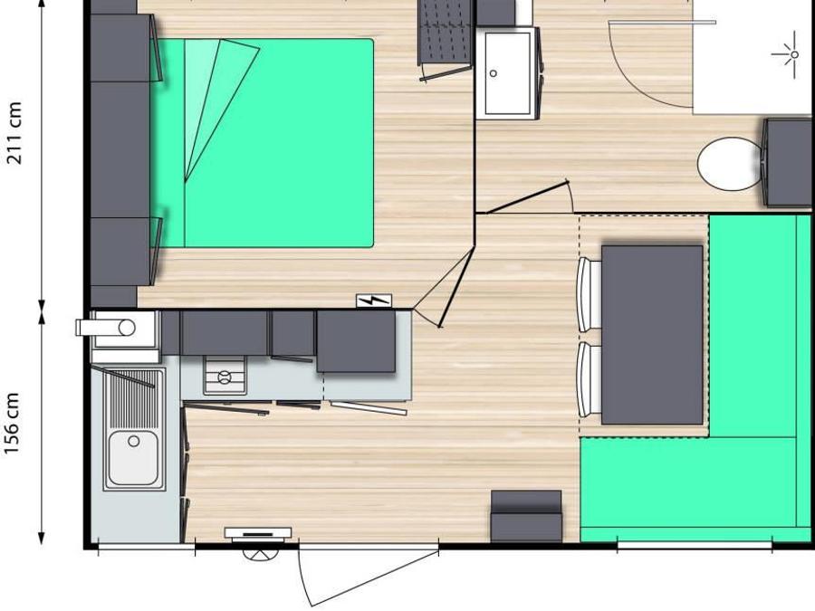 Mobilhome 2 personnes - Standard 20m² - (2pers) 1 chambre + SDB/WC + TV + Terrasse 5