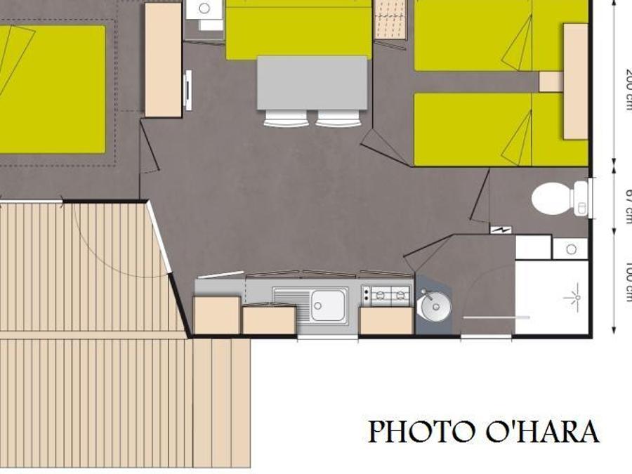 Mobilhome 4 personnes - CONFORT 25m² - (4pers) - 2 chambres + 1SDB + WC + TV + Terrasse semi-couverte 7