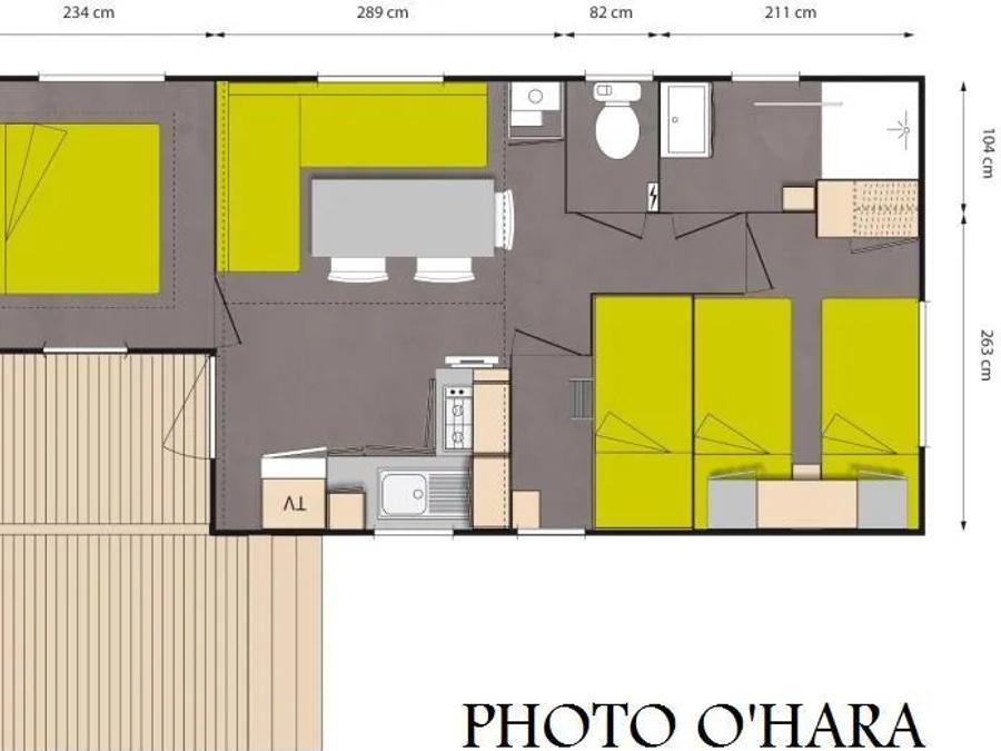 Mobilhome 6 personnes - CONFORT 31m² - (6pers) 3 chambres + 1SDB + WC + Terrasse semi-couverte 7