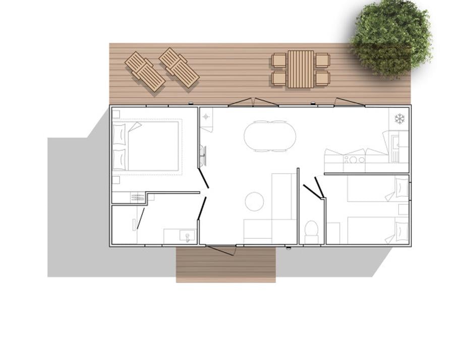 Mobilhome 5 personnes - NEW 2023 ! Cottage MAGNOLIA + jacuzzi 32m² (2 chambres) 16