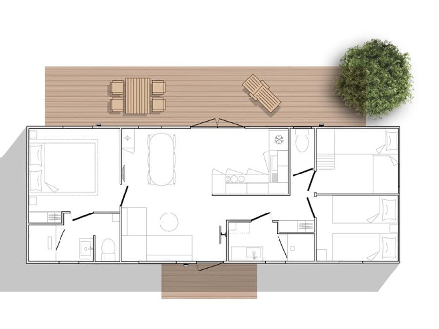 Mobilhome 10 personnes - NEW 2024 Cottage Côté Jardin Jacuzzi (6/8P) PRESTIGE 3CH. 2SDB + TIPI 2 couchages 25