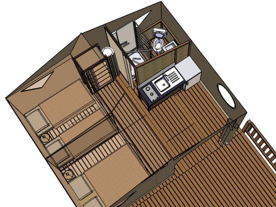 Tente en toile et en bois 4 personnes - Canada avec sanitaire 5