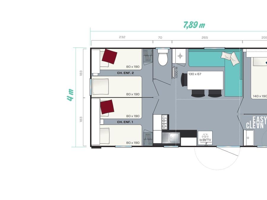 Mobilhome 8 personnes - Mobil home climatisé de 28.3m² - 3 chambres + terrasse semi couverte 22.5m² 0