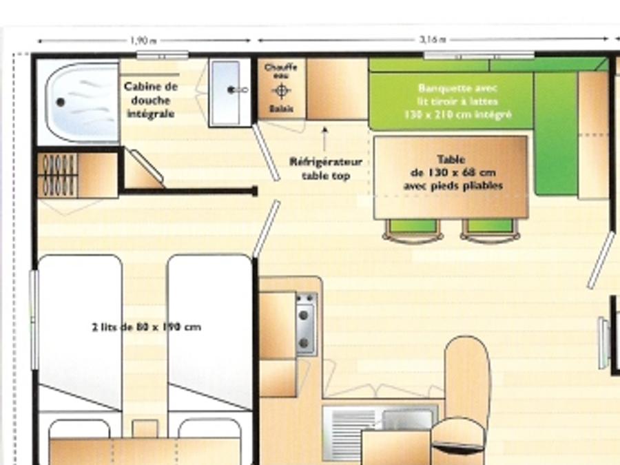 Mobilhome 6 personnes - Mobil home 28m² 2 chambres + 15 m² terrasse semi-couverte 1