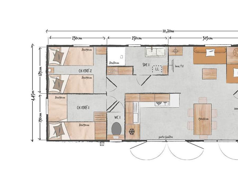 Mobilhome 6 personnes - Mobil Home Premium - 3 chambres - 2 salles d'eau, avec clim et lave-vaisselle 6 pers 5