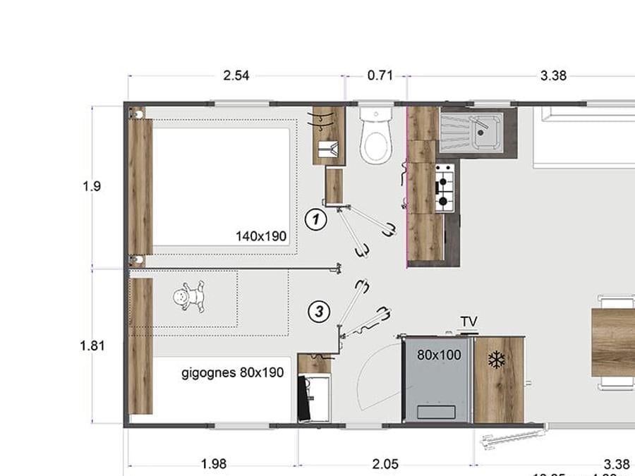 Mobilhome 8 personnes - Mobil Home Premium - 4 chambres - 2 salles d'eau avec clim et lave-vaisselle 8 pers 4