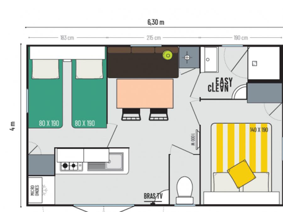 Mobilhome 4 personnes - 4 plus - 22m² - 2 chambres, terrasse semi-couverte 1
