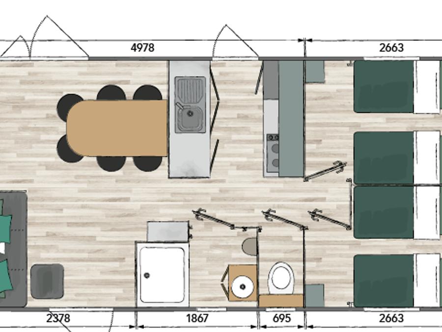 Mobilhome 6 personnes - Mobil-home Seychelles 3 chambres / climatisation, lave-vaisselle, 2 sdb 4