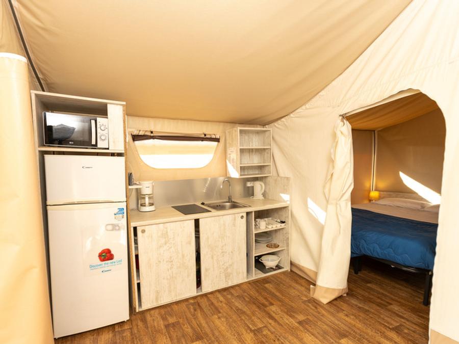 Tente en toile et en bois 4 personnes - Tente Nature Lodge - 2 chambres - Cuisine équipée - Salle de bain 16