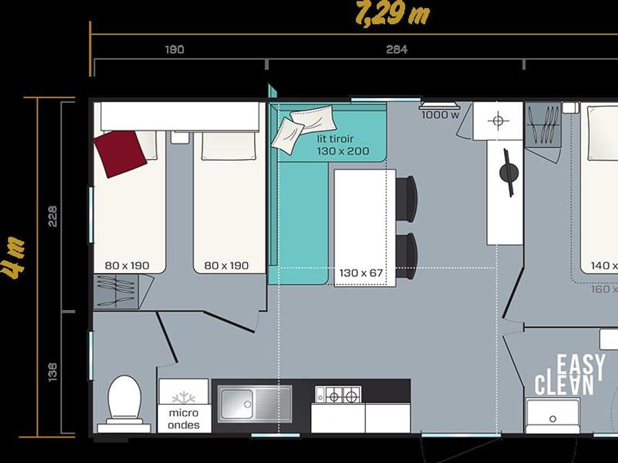 Mobilhome 4 personnes - Mobil-home Caélia Standard 27m² (2 chambres) + terrasse couverte / Zone piétonne 4 pers 7