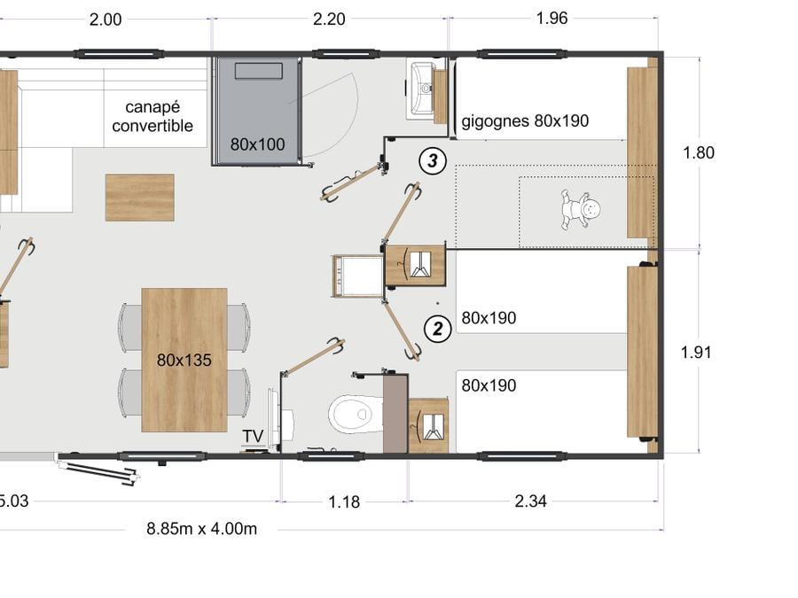 Mobilhome 6 personnes - Mobile-Home FAMILY PREMIUM 6 pers 7