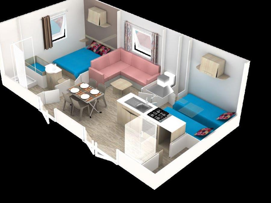 Mobilhome 4 personnes - Mobil-home Premium Riviera 28m² proximité rivière- 2 chambres + Terrasse couverte - 4 pers 2