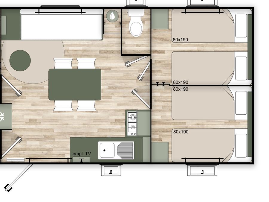 Mobilhome 6 personnes - Mobil-home Premium Trendy 33m² proximité rivière- 3 chambres + terrasse couverte - 6 pers 6