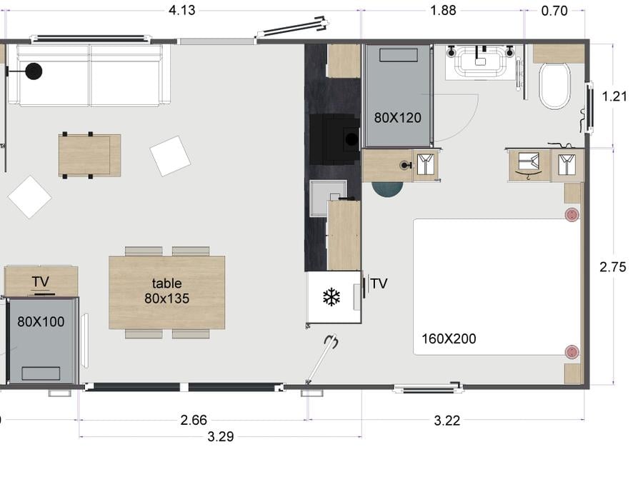 Mobilhome 6 personnes - Crecy : KING - 3 Chambres - 2 SDB - 1 TV - AVEC CLIMATISEUR - DRAPS ET SERVIETTES INCLUS 1/6 pers 7