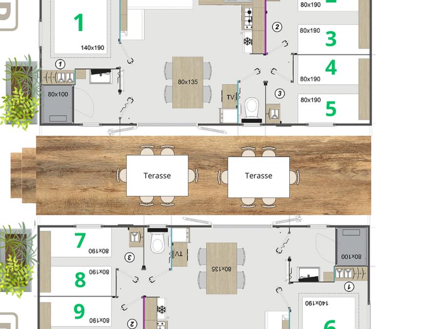 Mobilhome 6 personnes - LODGE TWIN 6PERS 6CH 2SDB 1/12 pers 0