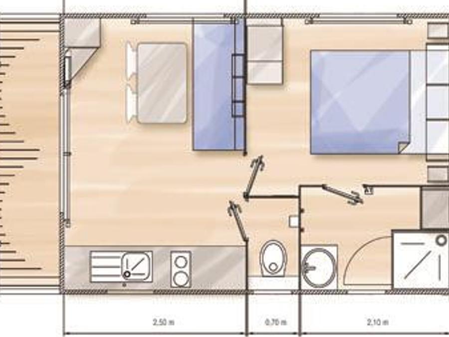 Mobilhome 2 personnes - Mobil-Home - CONFORT - 1 Chambre - TV - Terrasse semi-couverte 4