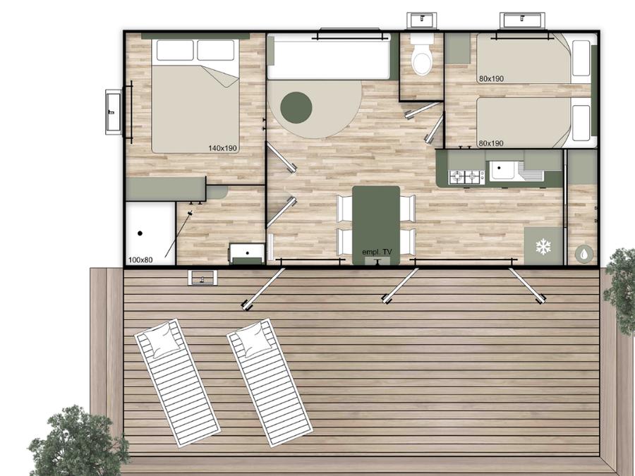 Mobilhome 4 personnes - PREMIUM - 2 chambres avec climatisation, TV et lave-vaisselle - 31m² 4