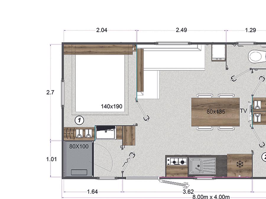 Mobilhome 6 personnes - Cottage des Pins 3 CH - 6 PERS 29 m² - TV 4
