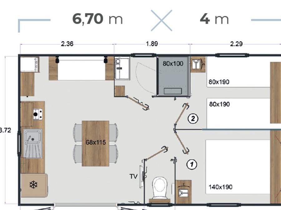 Lodge 4 personnes - LODGE SURFEUR 2 CH - 24m² - TV + Clim 2
