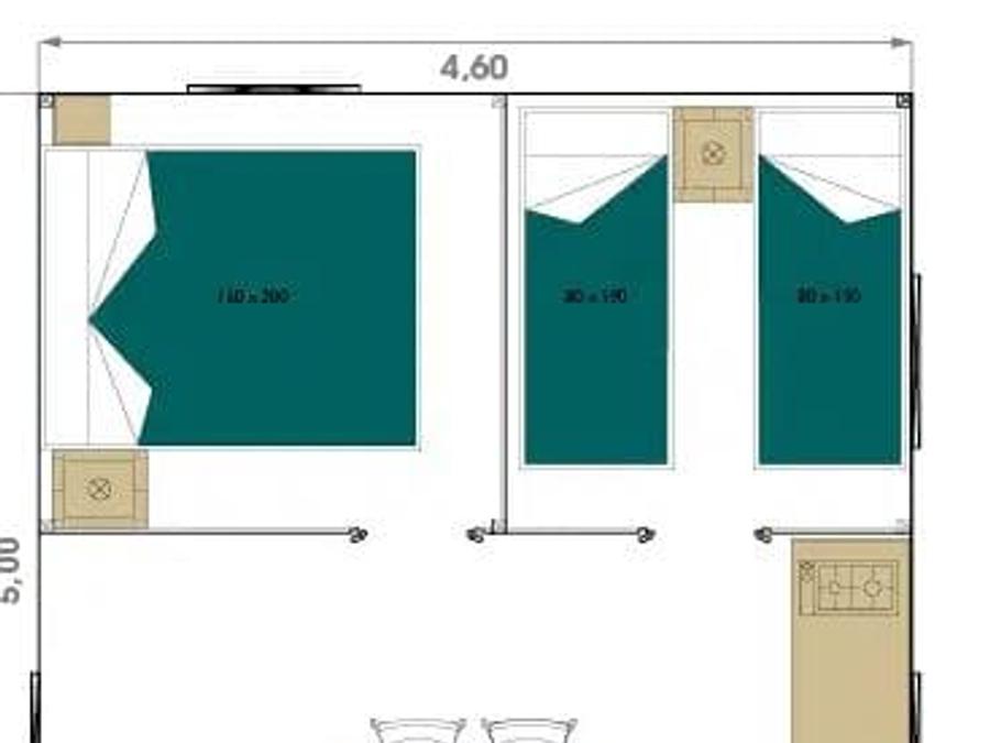 Tente en toile et en bois 5 personnes - Lodge Wood 23m² - 2 chambres 8