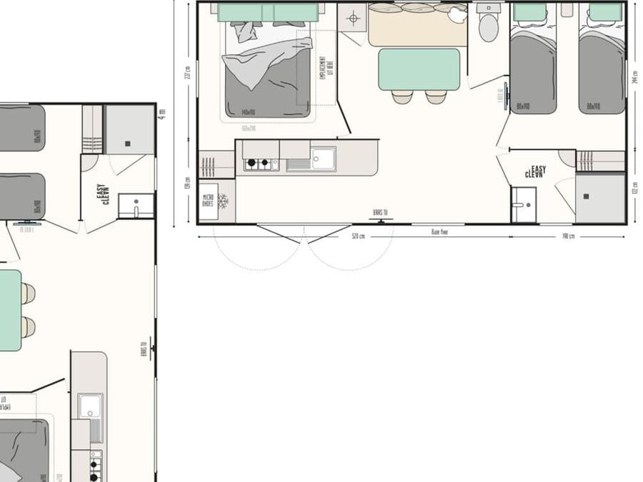 Mobilhome 10 personnes - Tribu 2x26m² - 4 chambres - terrasse semi-couverte 22m² - TV - lave vaisselle 8