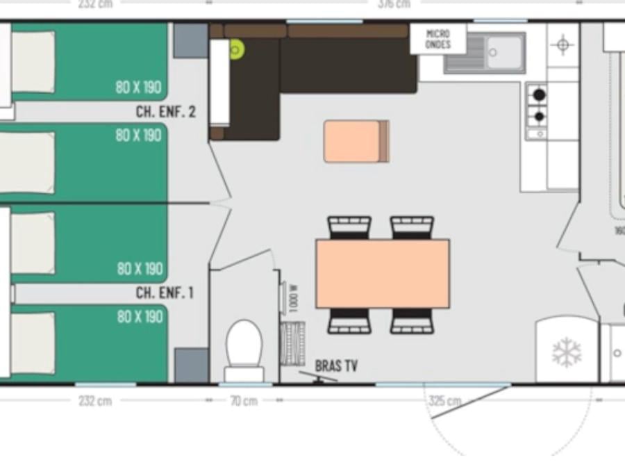 Mobilhome 6 personnes - Mobile-home résidentiel 3 chambres 4