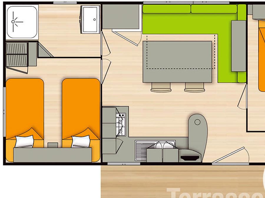 Mobilhome 6 personnes - Eco 3 pièces 4/6 personnes + TV (4 adultes et 2 enfants -18 ans). 2