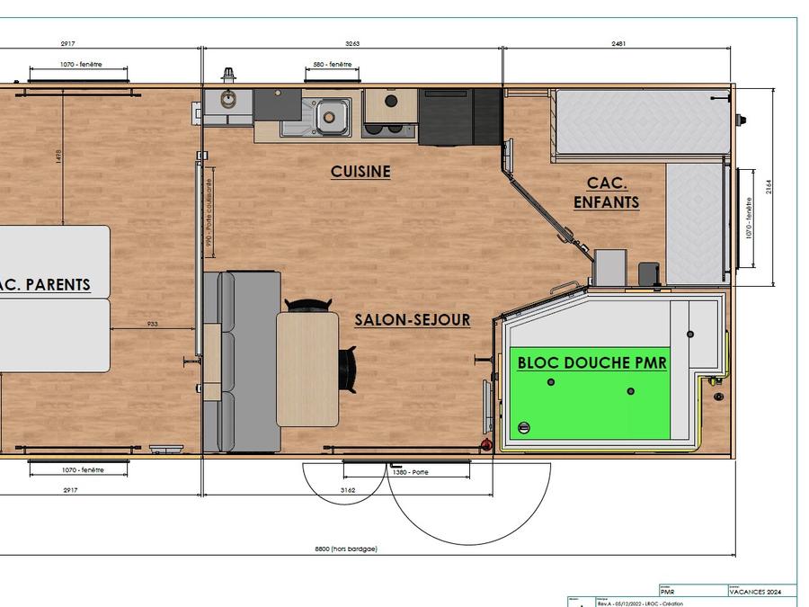 Mobilhome 4 personnes - Premium PMR 30 m² - 2 chambres - terrasse semi couverte - TV + CLIM + draps + serviettes 3