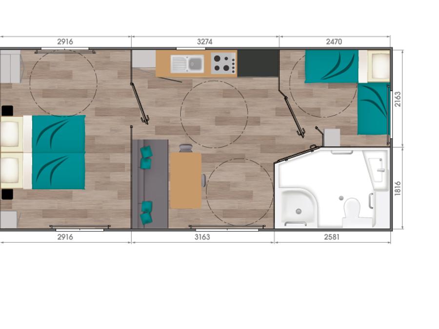 Mobilhome 4 personnes - Premium PMR 30 m² - 2 chambres - terrasse semi couverte - TV + CLIM + draps + serviettes 4