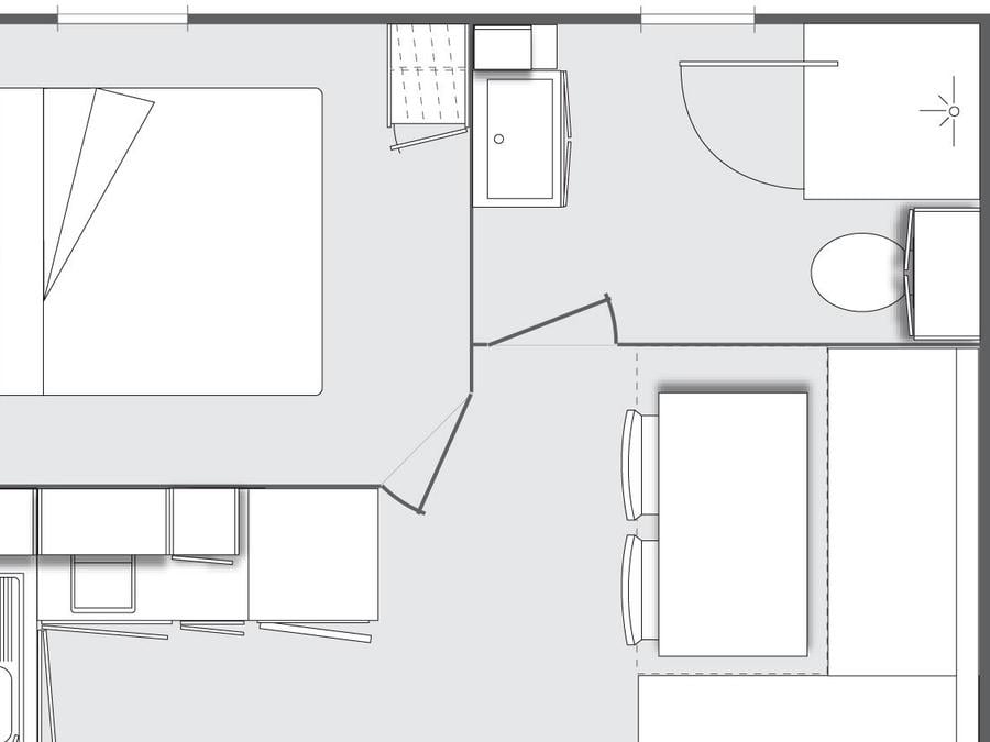 Mobilhome 2 personnes - Mobil-home Confort 18,60 m² (1 chambre) + terrasse bois semi-couverte 7