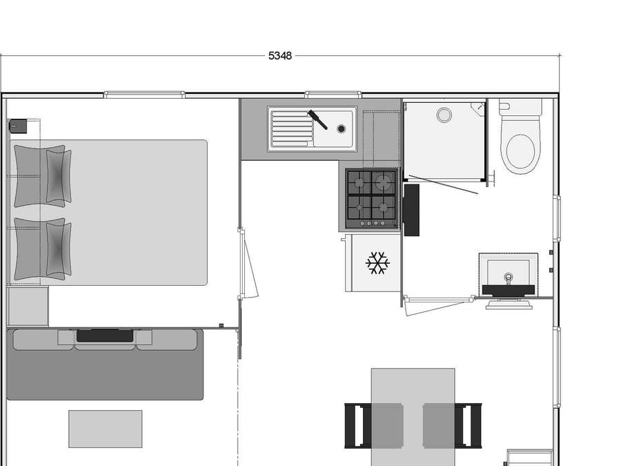 Mobilhome 2 personnes - Mobil-home Premium 19m² (1 chambre) + Lave-vaisselle + Terrasse semi-couverte 11m² 8