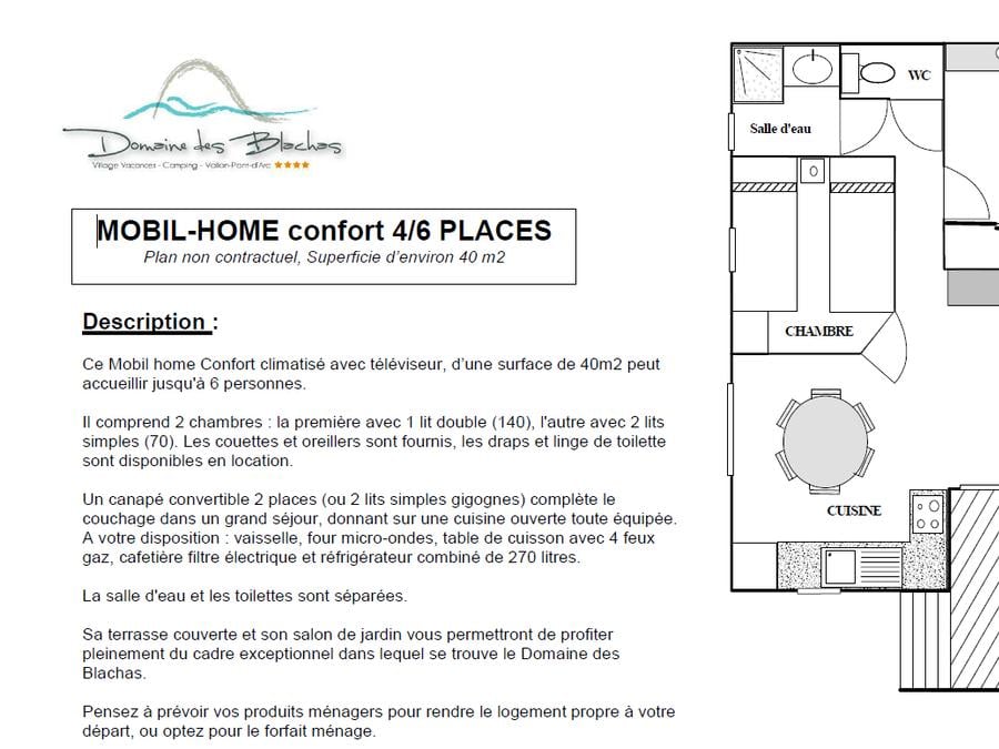 Mobilhome 6 personnes - 4/6 Confort avec terrasse + Climatisation + TV 40m² 7
