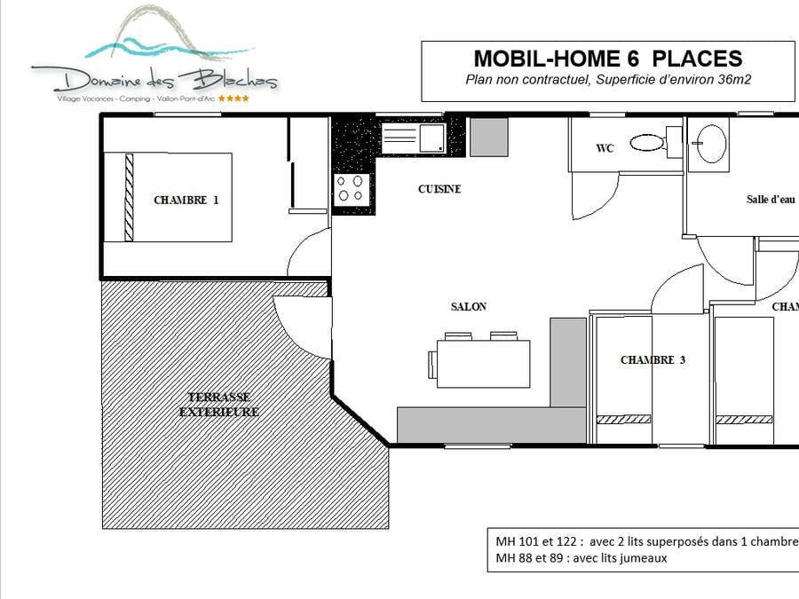 Mobilhome 6 personnes - 6 avec terrasse + Climatisation + TV - 36m² 6