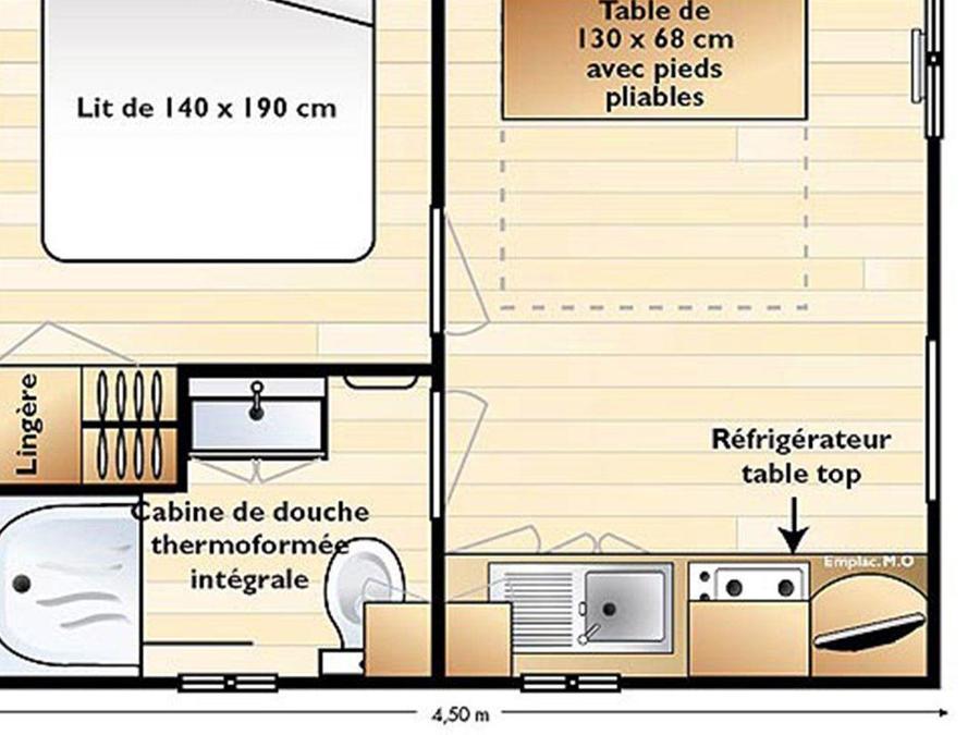 Mobilhome 2 personnes - Mobil home Standard 21m² 1 chambre + terrasse 12m² semi-couverte (9m²) 2 pers 2