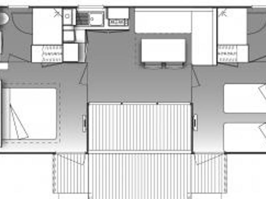 Mobilhome 4 personnes - Mobil home Premium 32m² 2 chambres + 2 salles de bain + terrasse couverte 9m² + TV + Clim 4 pers 1