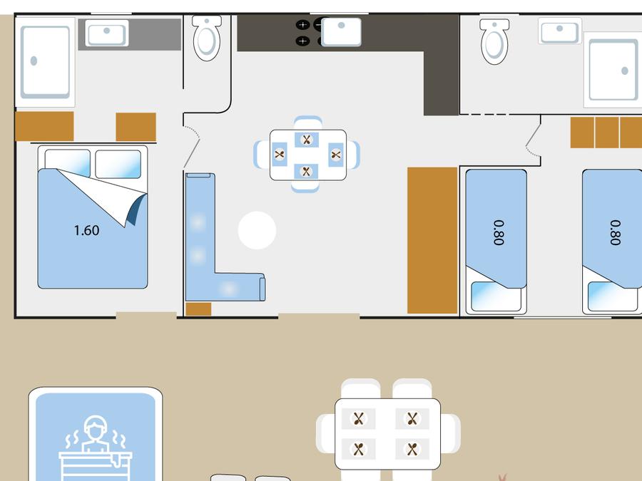 Mobilhome 4 personnes - TAOS Luxe 35m2 terrasse couverte + Jacuzzi privatif - 4 pers 2 chambres 2 sdb - clim 8