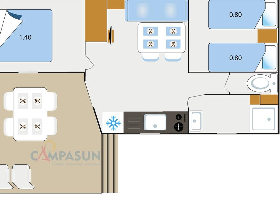 Mobilhome 4 personnes - Mobil home Caraïbe - 24m² - 2 Chambres 3