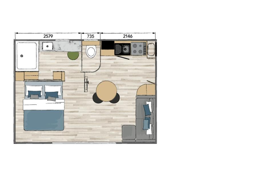 Mobilhome 2 personnes - Sunêlia Luxe TAOS S2 2 pers. 1 ch. 1 sdb. avec ou sans jacuzzi privatif 5