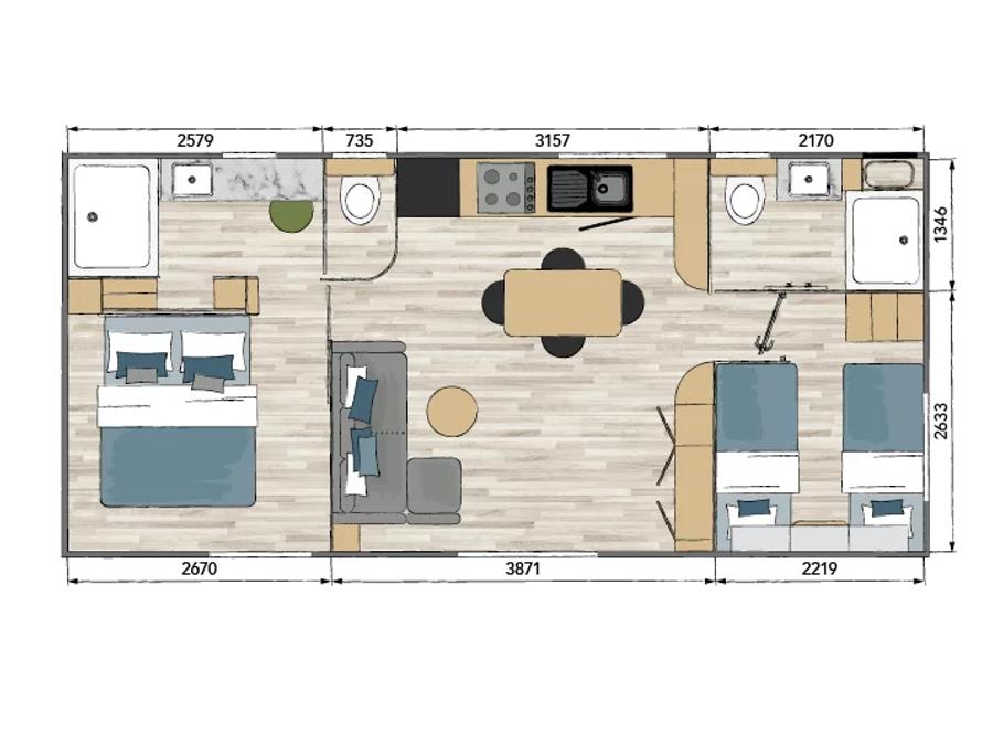 Mobilhome 4 personnes - Sunêlia Luxe TAOS F4 4 pers. 2 ch. 2 sdb. 3