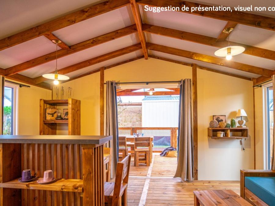 Tente en toile et en bois 5 personnes - Lodge Premium VIP 45m² 2 chambres dont terrasse de 11m² + TV + Draps + Serviettes 3